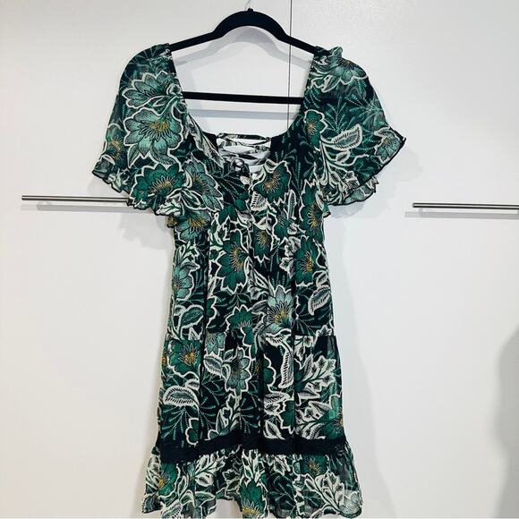 Band Of The Free XS Black Emerald Maisie Emerald Floral Mini Dress Boho Gypsy - Picture 4 of 13